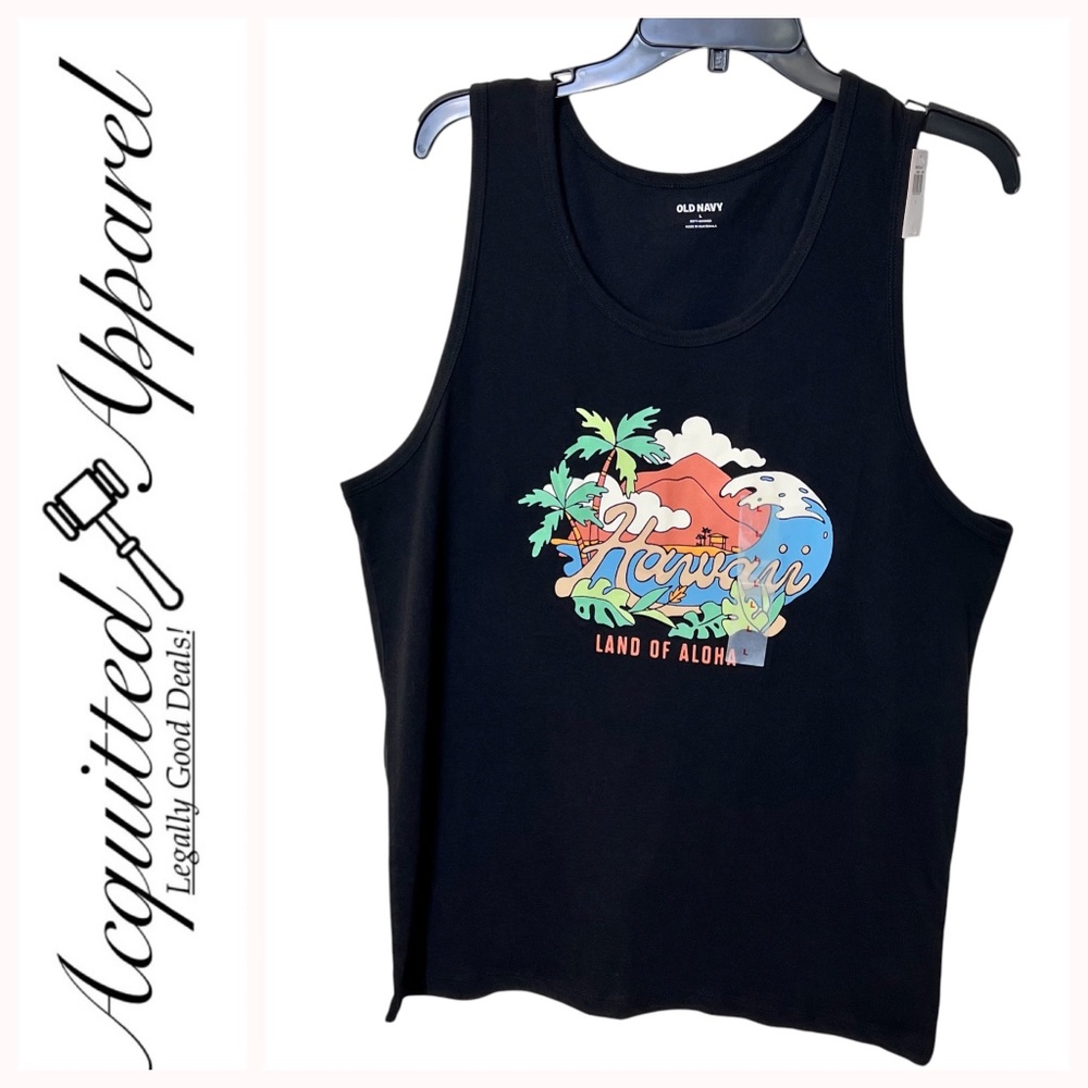 Old Navy Hawaii Land of Aloha Black Muscle Tee Tank Top